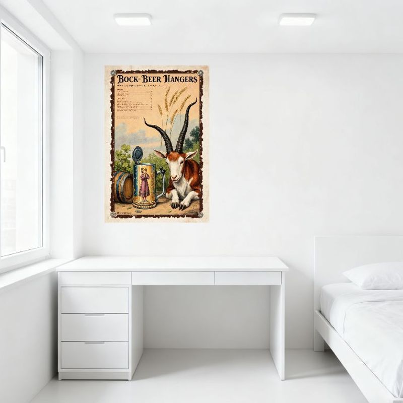 Vintage Bock Beer Hangers Goat & Beer Stein Metal Tin Sign, Distressed Aged Wall Decor for Bar Pub Home Cafe, 8x12 Inch