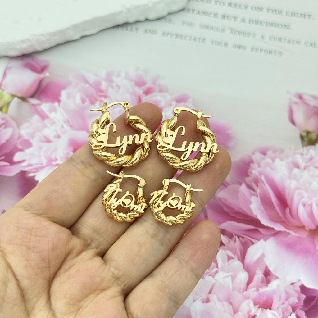Custom Name Stainless Steel Hoop Earrings Plated 18K Gold Trendy Gift