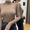 Semi-high-neck Sweater Solid-color Pullover and Fitted Knitted Sweater Are Worn Inside