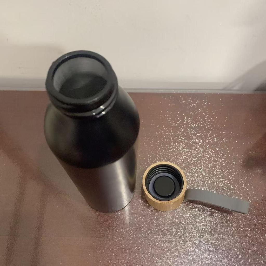 Aluminum Sports Water Bottle with Bamboo Lid and Lanyard - Portable Cycling Cup, Gift, or Advertising Model