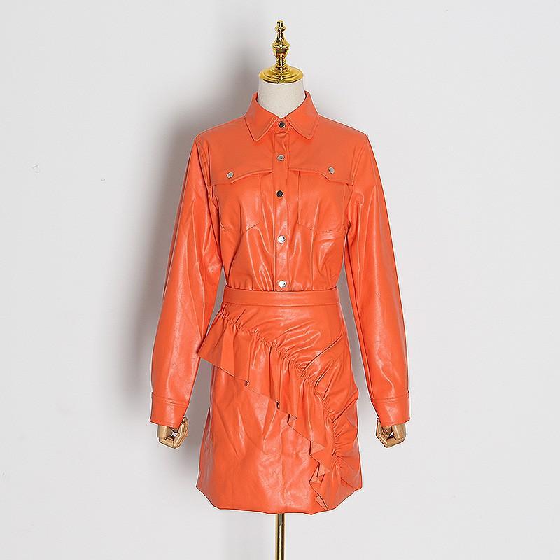 

British Style Short Skirt Two-piece Lapel Slim Coat High Waist Hip Suit Women L помаранчевий