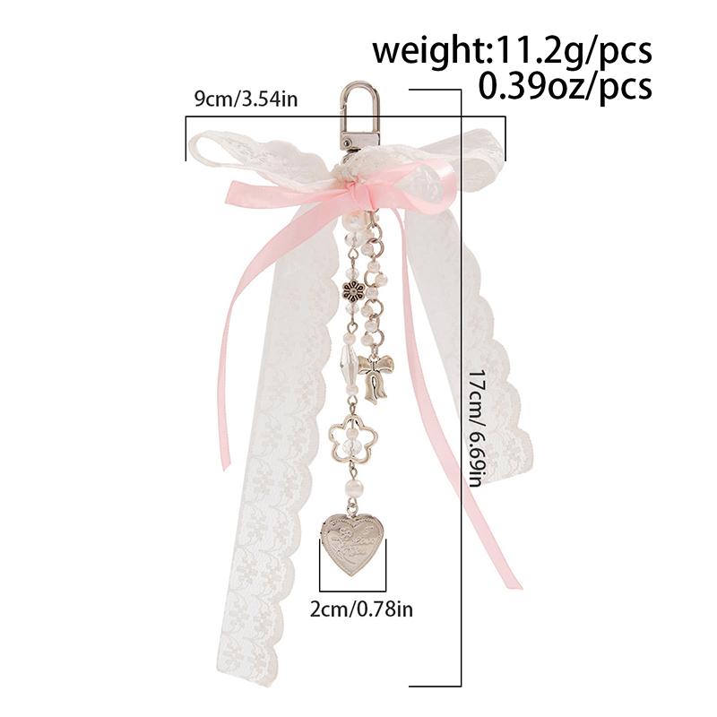 Lace Bowknot Keychain Star Love Bow Strawberry Charm Bag Pendant Keyring Jewelry Bag Decor