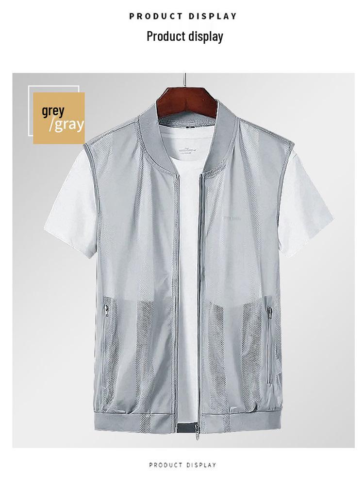 Men's Plus Size Breathable Mesh Stand-Up Collar Vest with Multi-Pocket Design