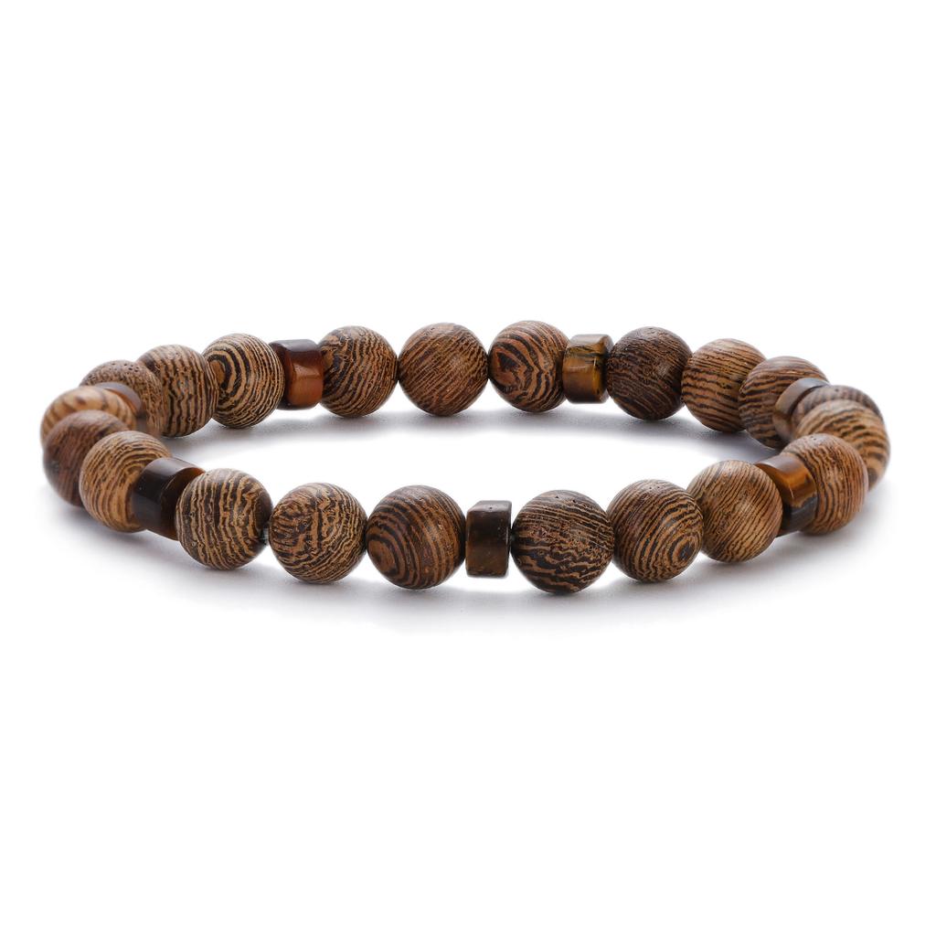 Natural Wood Beads Bracelet Women Men Yoga Meditation Prayer Om Pendant Wooden Jewelry Classic Sliver