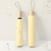New three-fold simple plain color windproof and sun protection creative solid wood handle female vinyl parasol