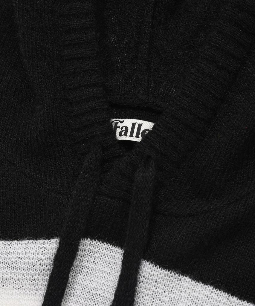 FALLETT Striped Sheer Knit Hoodie Black