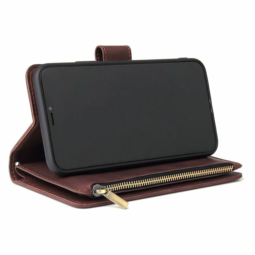 Applicable To iPhone11 Pro Max Mobile Phone Case Note10 Retro Matte Multi-card Position Zipper Wallet Leather Case