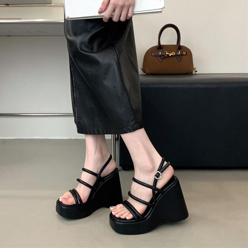 Fashion High Quality Wedge Chunky Platform Sandals Women Sexy Ankle Strap Buckle Roman Sandals Summer Beach Shoes Sandalias De Mujer