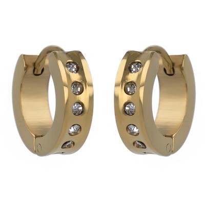 [R4833] - Golden White 'Peaceful' Steel Hoop Earrings - 12 Mm 4 Mm