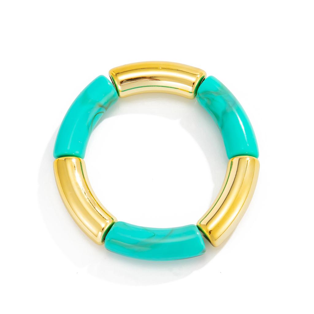 Retro Smudged Resin Bamboo Elastic Bracelet, Fashionable Metal Elbow Leopard Print Bracelet Bracelet.