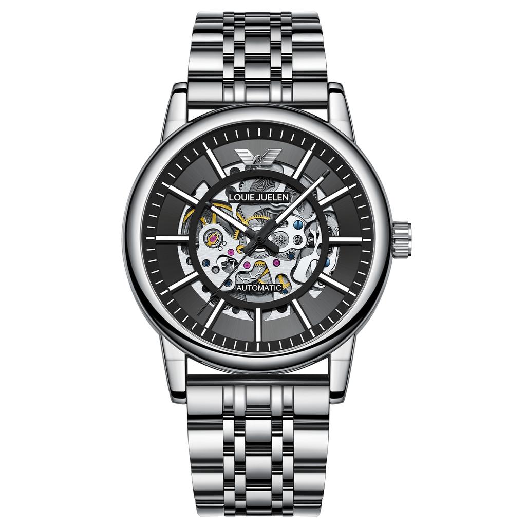 LOUIE JUELEN 43MM Men's Fully Automatic Mechanical Watch Stainless Steel Wristwatch Luxury Skeleton Luminous Montre Uhr 3BAR Waterproof Watch