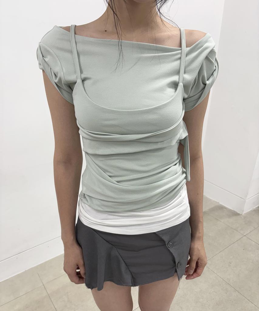 Peulleeoeob Layered Bustier T-Shirt (Fl-108_Mint)