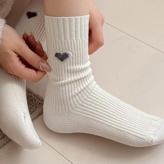 Women's Heart Pattern Mid Calf Crew Socks Ribbed Knit Boot Socks Fall Casual Soft Cozy Socks for Women Girls