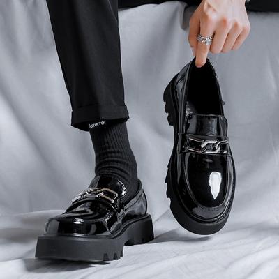 British Style Small Leather Shoes Men'S Muffin Bottom Spring And Autumn New Platform Single Shoes Bright Leather Loafers 18625-R