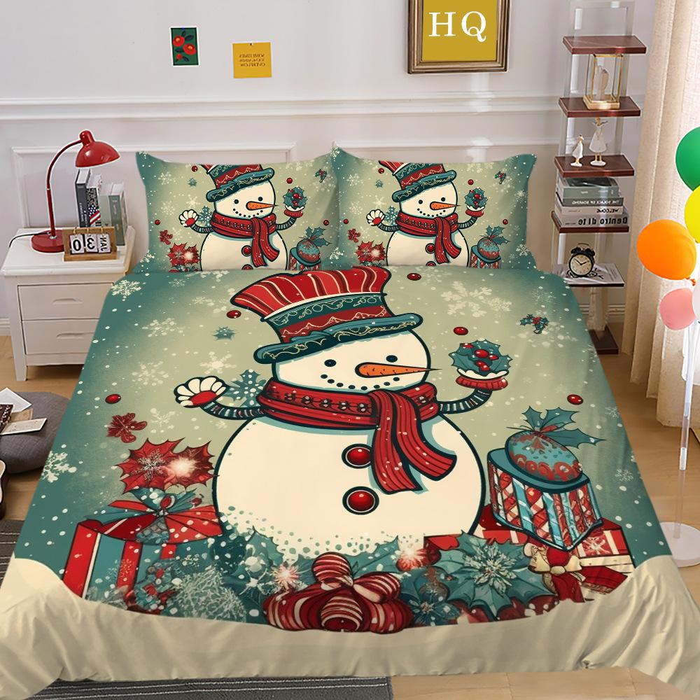 Christmas Digital Printing 3D Printing Polyester Pillowcase Quilt Cover Two or Three-piece Set Is Available