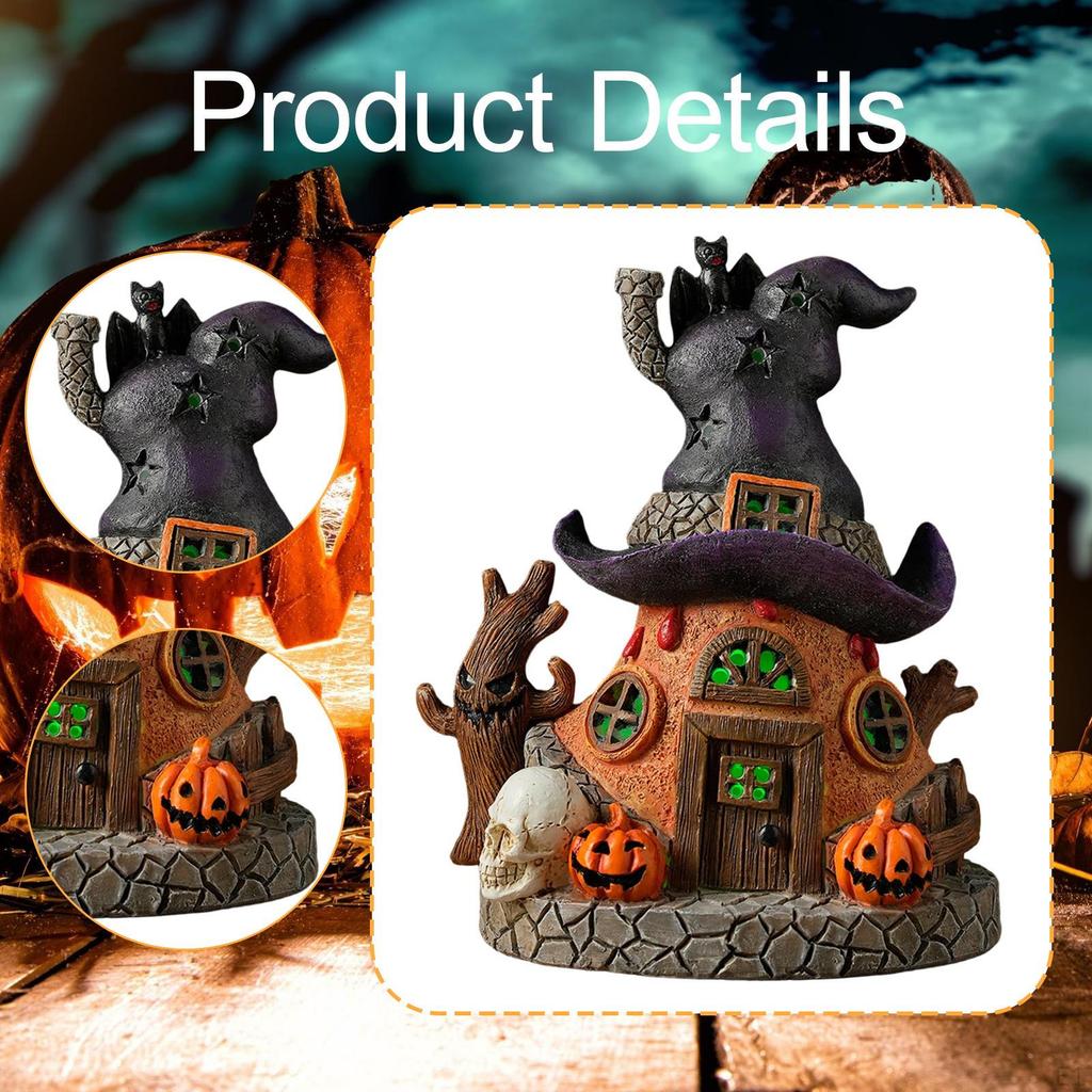 Stone Cottage Statue Fairy Garden House Figurine Craft with Colorful Lights for Cabinet Outdoor