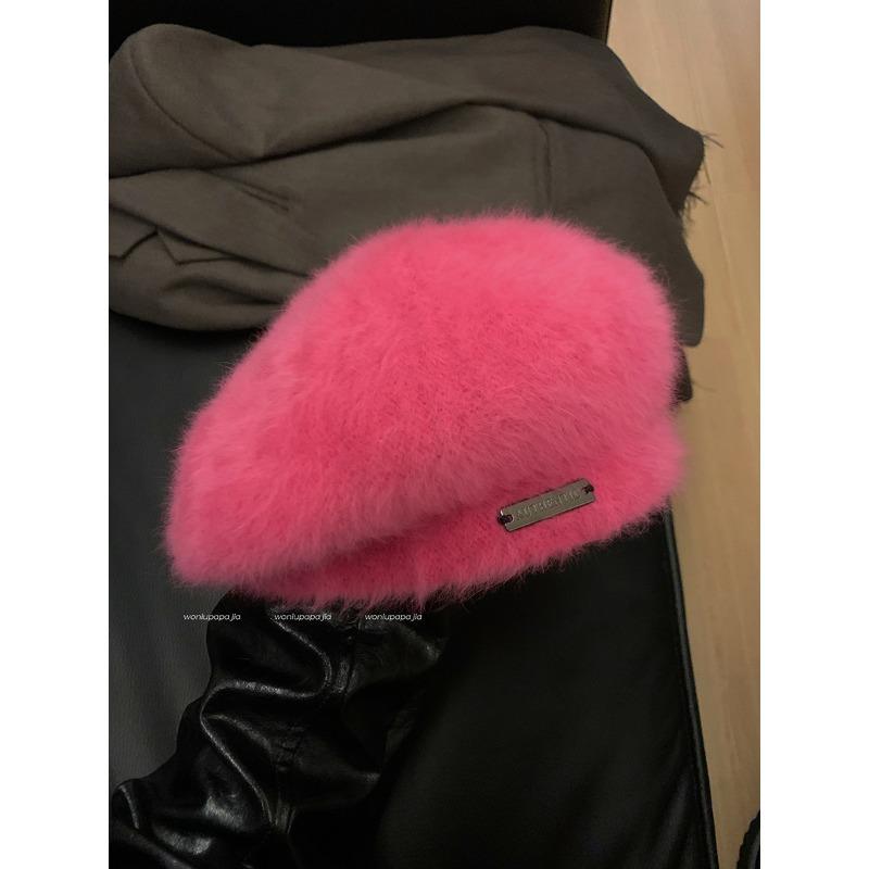 

New Autumn and Winter Simple Solid Color Woolen Beret Women s Plush Temperament Painter s Hat British Reverse Wear Forward Hat one size