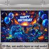 Telo di Sfondo per Compleanno Gaming 2D per Bambini, Decorazione Festa Game al Neon Blu