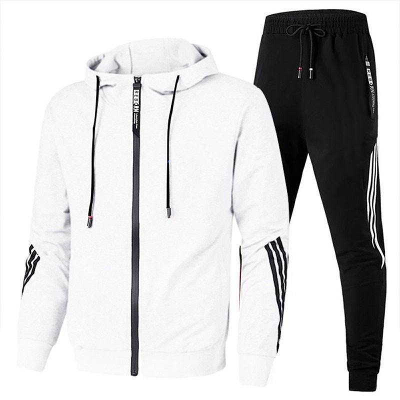 Mens Casual Sportswear Set Hooded Long Sleeve Top Full-Length Pants Lightweight Athletic Outfit