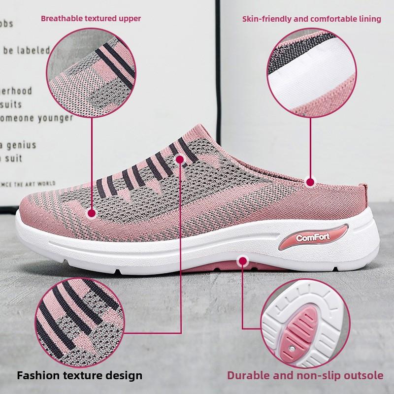 Chaussures Flyknit respirantes à enfiler pour femmes, mules d'été décontractées et confortables en maille