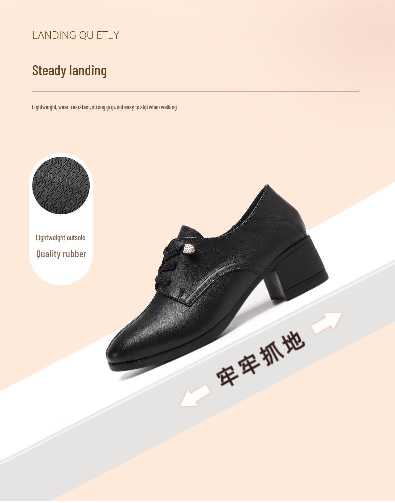Red Dragonfly Women's Genuine Leather Mid-Heel Commuter Shoes - Soft Sole, Deep Opening, Perfect for Spring and Autumn.