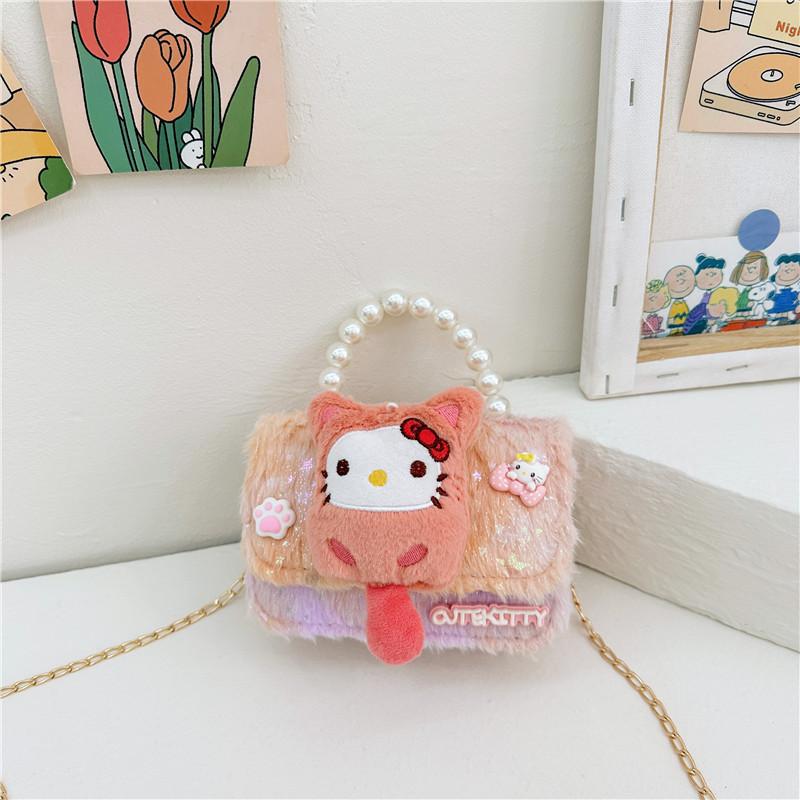 Cute Bow Doll Princess Decoration Children Plush Chain Shoulder Bag For Daily
