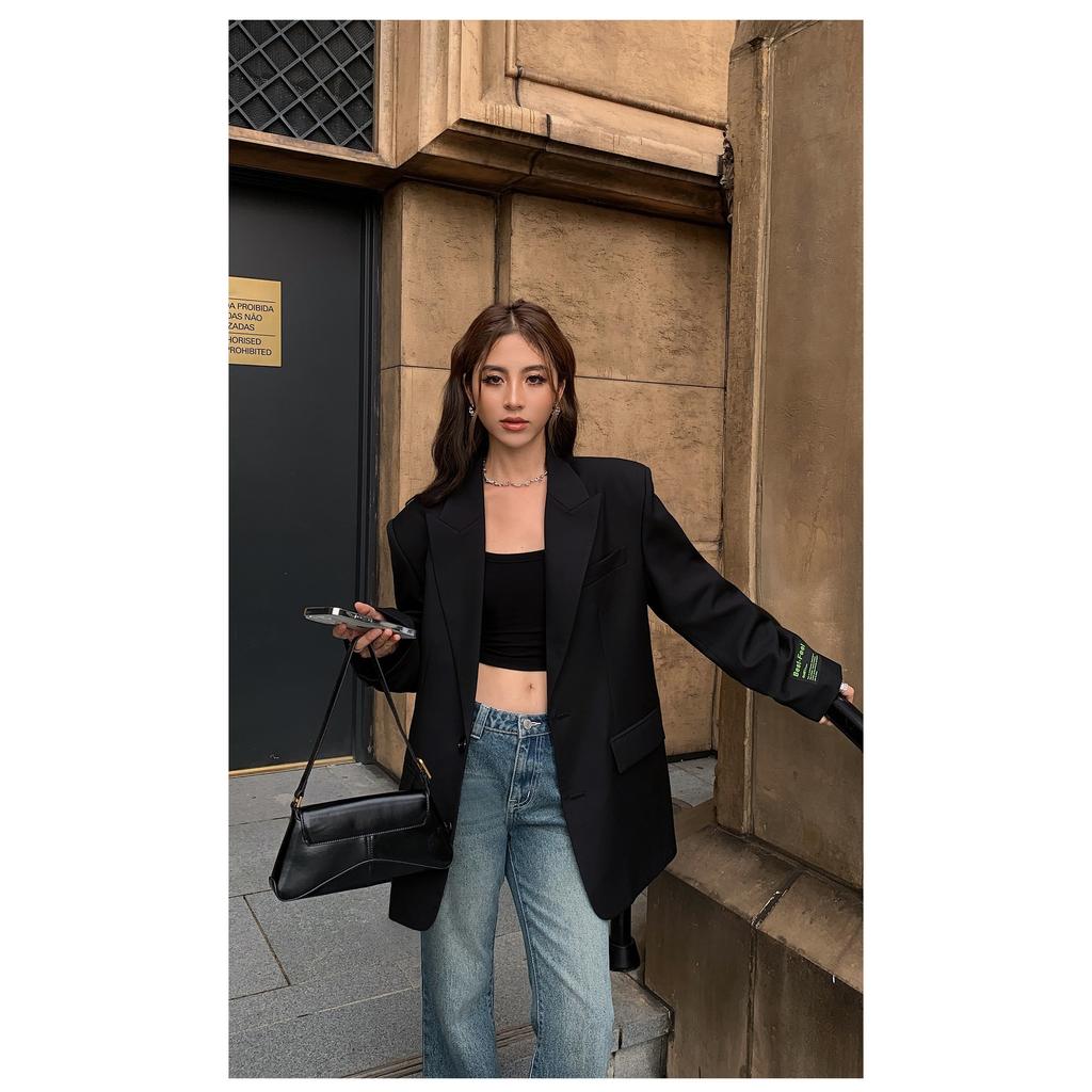 Graue Blazerjacke für Damen, koreanischer übergroßer Retro-Stil, lässiger Anzugmantel für Damen, locker sitzender Vintage-Büro-Blazer, tägliche Outfits