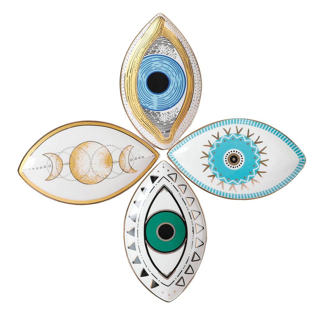 Multipurpose Creative Oval Eye Shaped Jewelry Tray Sturdy Ceramic Rings Holder Accessory for Fashionable Women Ladies