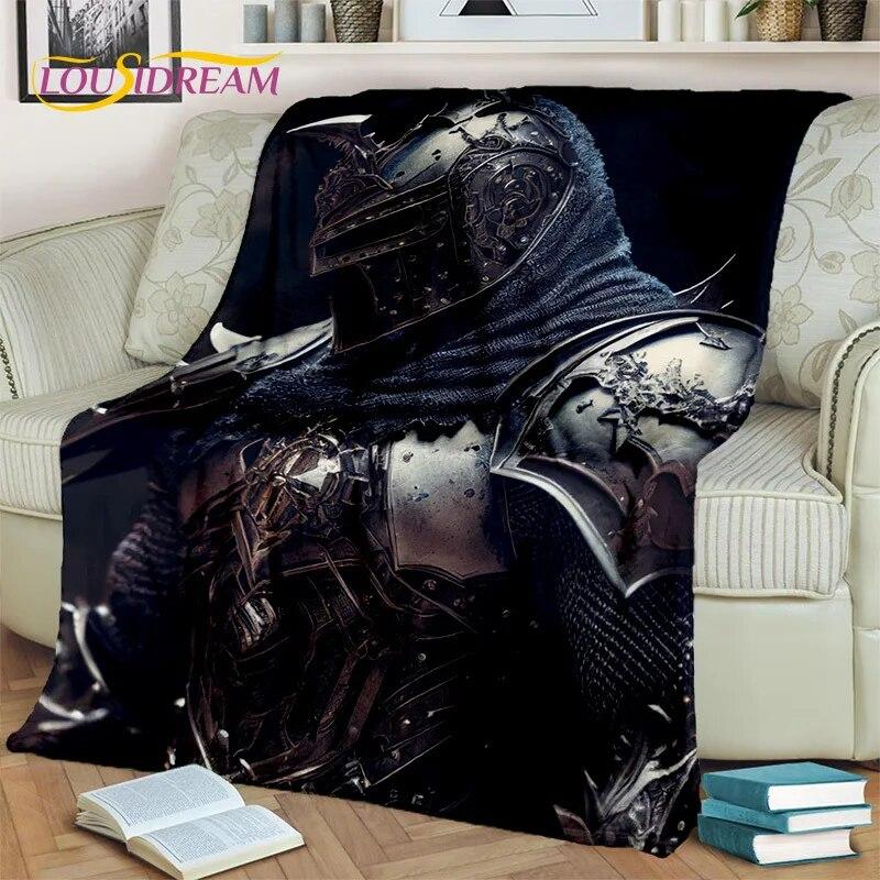 3D-Cartoon-Decke mit Kreuzrittern und Tempelrittern, schwarzer Ritter, weiche Überwurfdecke für Zuhause, Schlafzimmer, Bett, Sofa, Picknick, Reise, Decke für Kinder