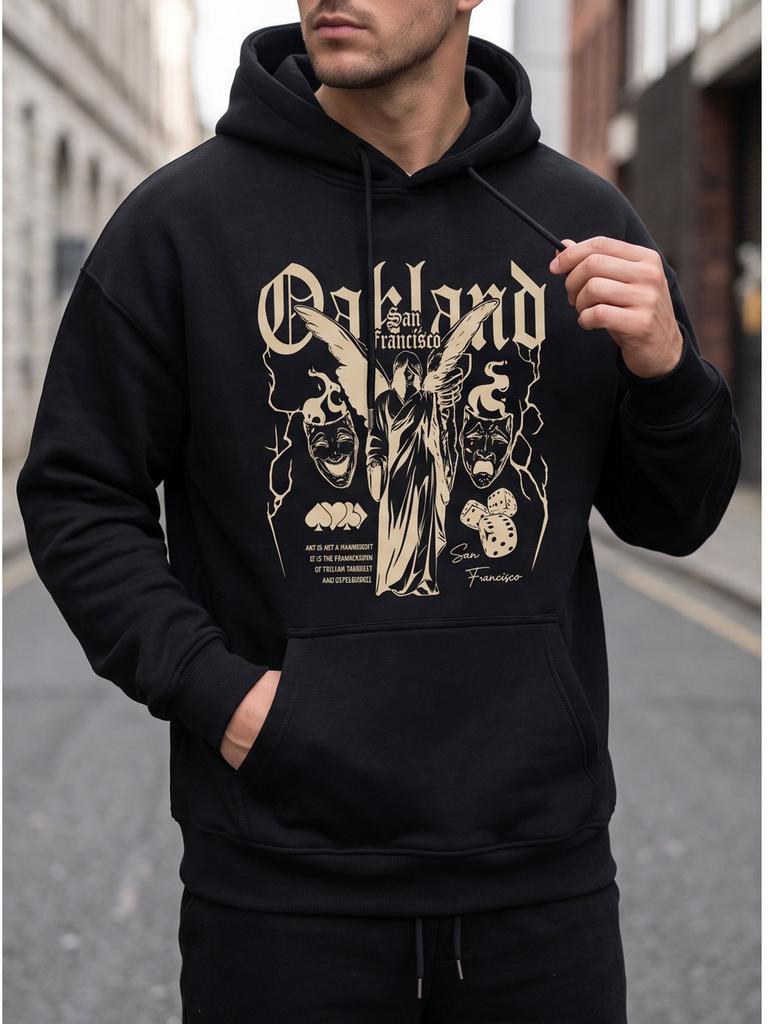 unisex Sweatshirt / Joker Mask and Angel Print / Kangaroo Pocket Street Style / Loose Fit Hooded Sweatshirt, Front Print or Double-Sided Print Option,