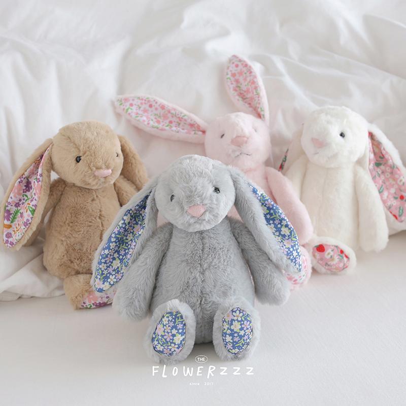 Cartoon Bonnie Rabbit Floral Ears Plush Toy Easter Rabbit Plushies Stuffed Doll Anime Pillow Toy Sofa Cushion Baby Comfort Gift