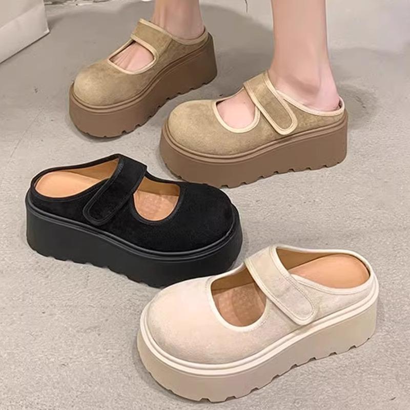 2025 Spring Muffin Thick-bottomed Bag Head Half Slippers Women Wear New Height-increasing Versatile Velcro Retro Cool Slippers