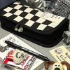 Kawaii Aesthetic Simple Black White Plaid Canvas Pencil Case Student School Stationery Bag