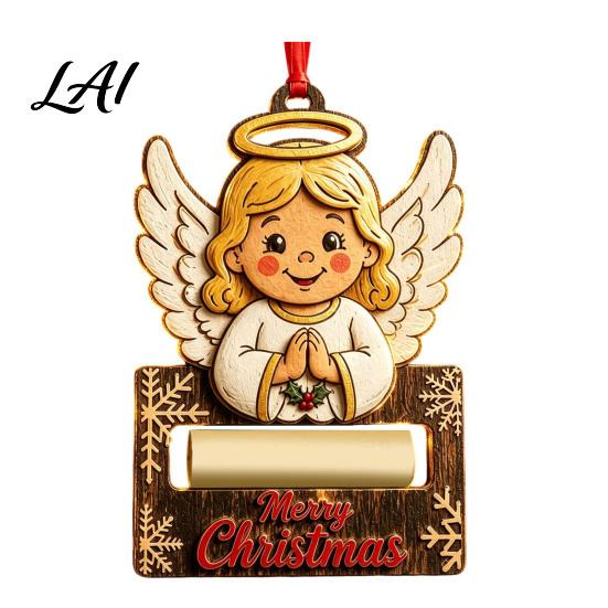 Holiday Hanging Decor Christmas Wooden Money Holder Ornament Santa Reindeer Snowman Elf Cash Holder Xmas Tree Gift Decoration