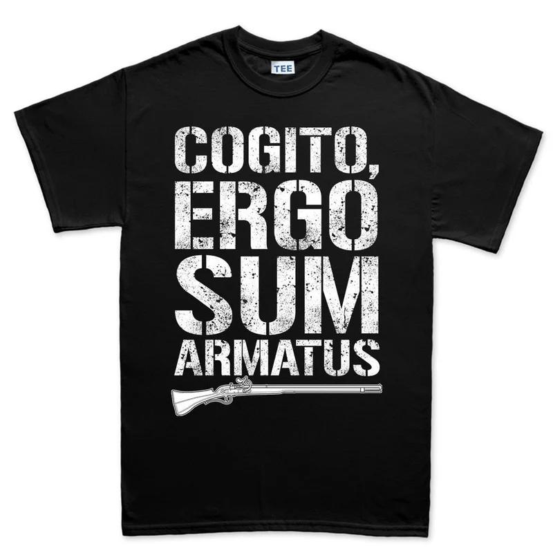 Black Cotton TShirt Latin Phrase Gun Vintage Style Unisex Fitness Muscle Athletic Casual M