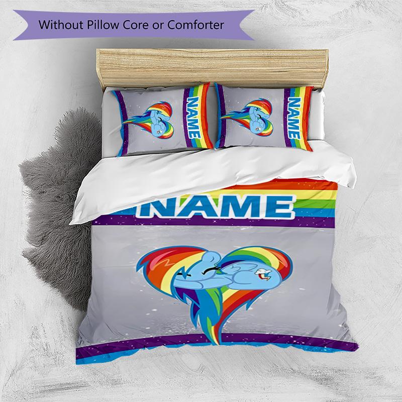 3pcs My Little Pony6 Cover Set - Personalized Name, HD Printed Bedding with 1 Cover and 2 Pillowcases - Perfect for Home Decor, Easy Care