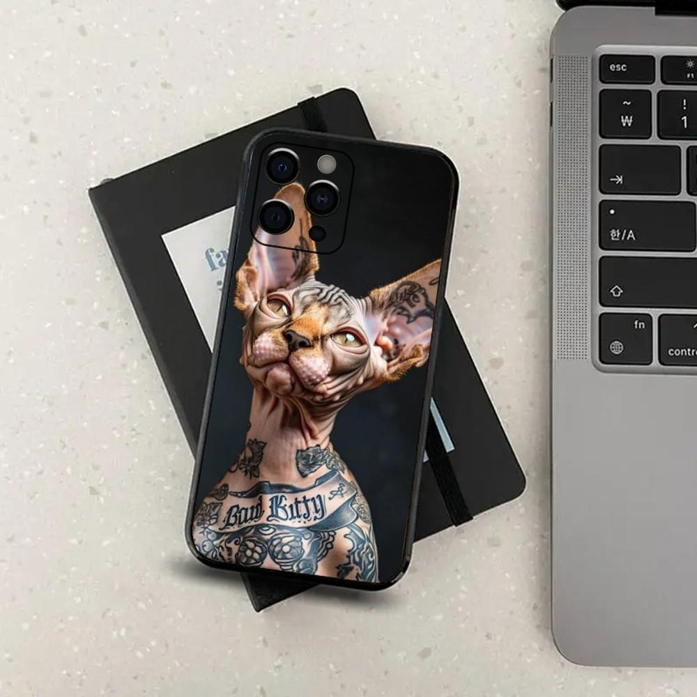 Pet Sphynx Sphinx Cat Phone Case For Apple iPhone 15,14,13,12,11,Pro,X,XS,Max,XR,Plus,Mini Soft Black Cover iPhone12