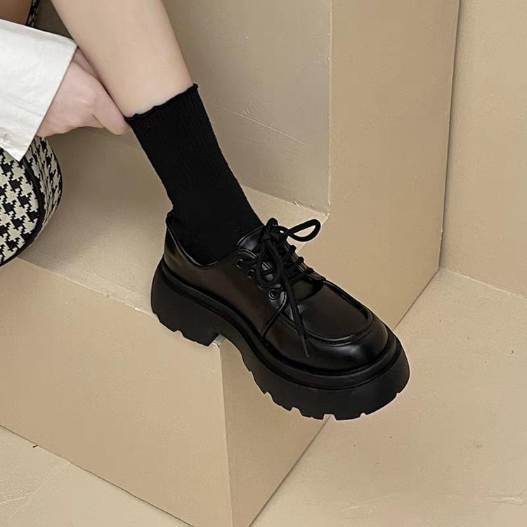 

Black Mary Jane jk uniform muffin leather shoes British new lace-up platform shoes 35