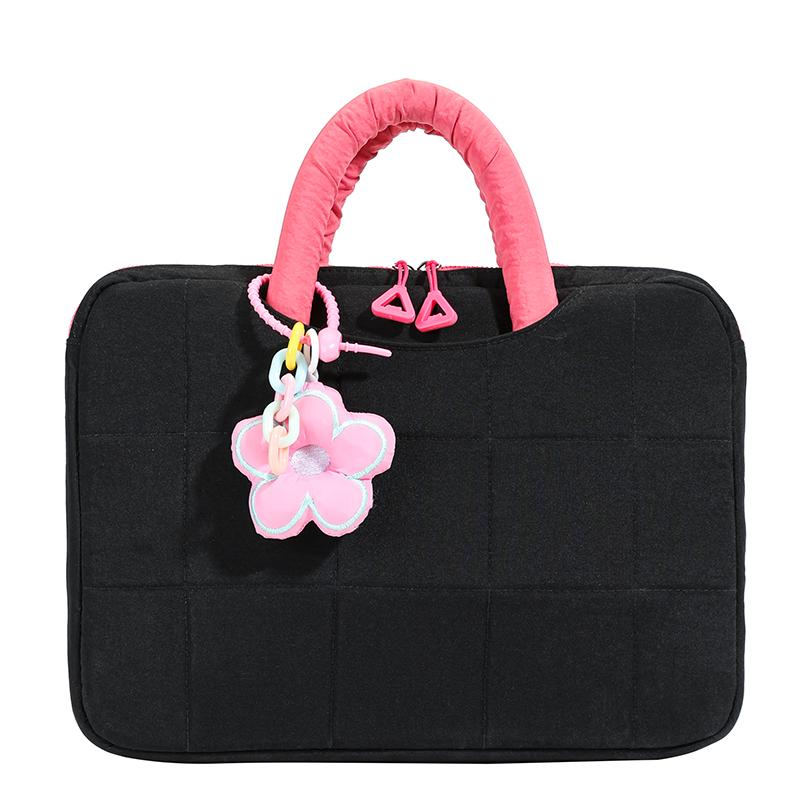 14 Inch Fashionable Cotton Padded Women's Laptop Bag, Tablet Bag, Contrasting Color Design, Simple And Cute Briefcase