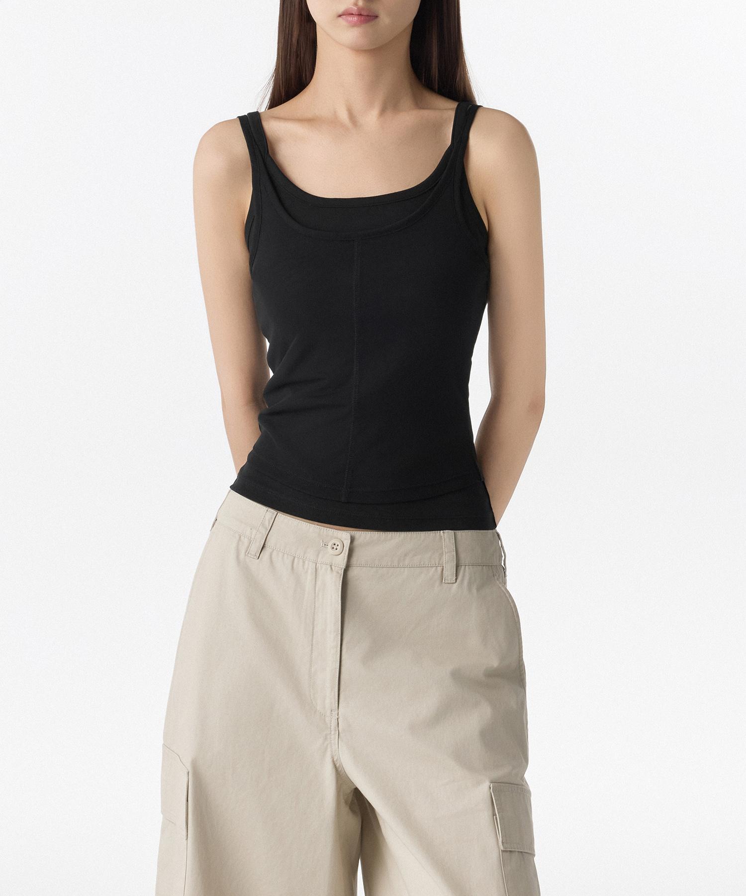 Musinsa Standard Woman Women S Mesh Top Layered String Sleeveless Top [Black/Black] Black/L