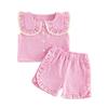 2Pcs Baby Girl Summer Outfits Sleeveless Plaid Print Tops Shorts Set Toddler Clothes