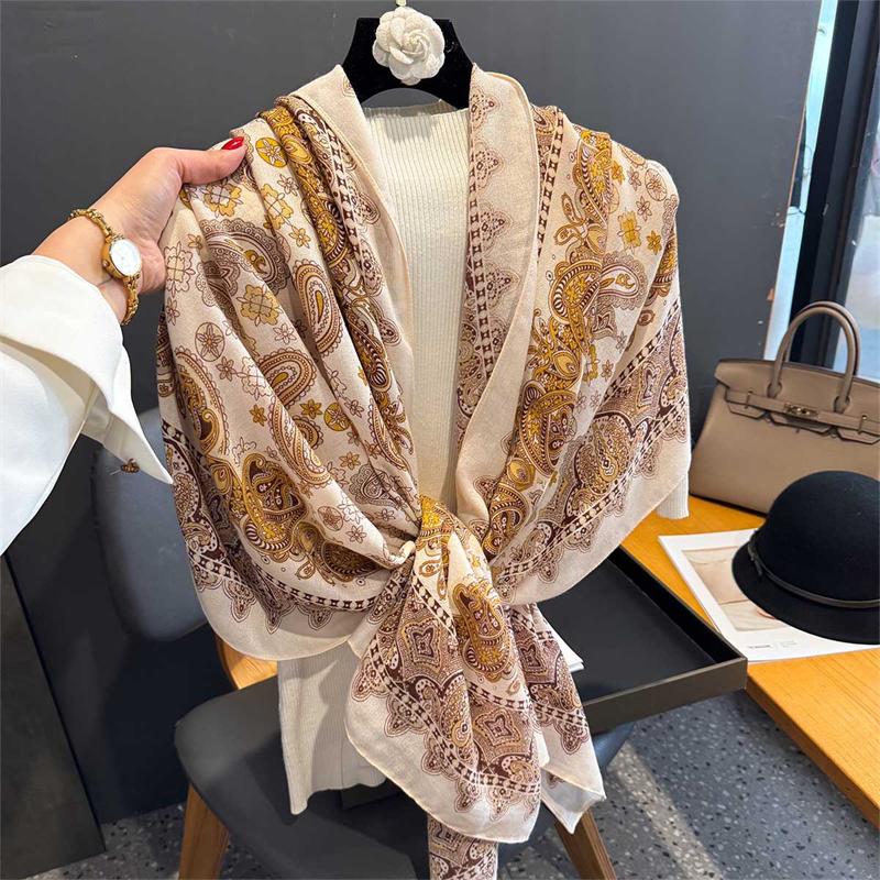 Vintage Black Paisley Shawl 88x180cm Cotton-Linen Feel Boho Style Women's Scarf Fashion Luxury Big Size Blanket