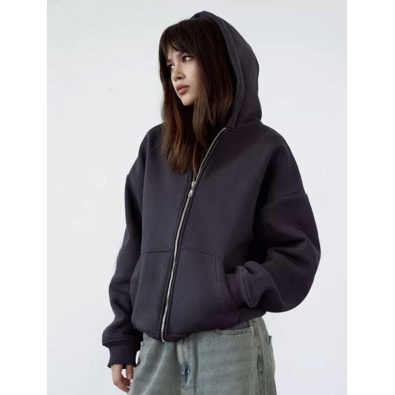 Unisex Zip Hoodie Casual Sport Sweatshirt Women Men Solid Color Fall Winter Outerwear