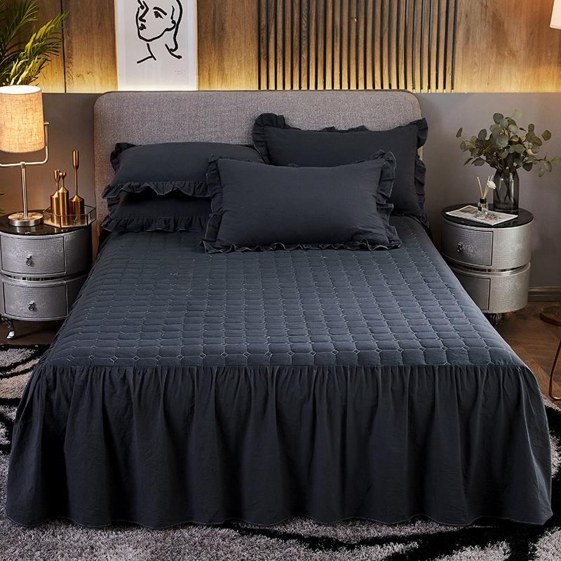 White Thicken Quilted Princess Bedding Bed Skirt Pillowcases With Cotton Winter Warm Bedspread Mattress Cover 1/3pcs Bed Sheet