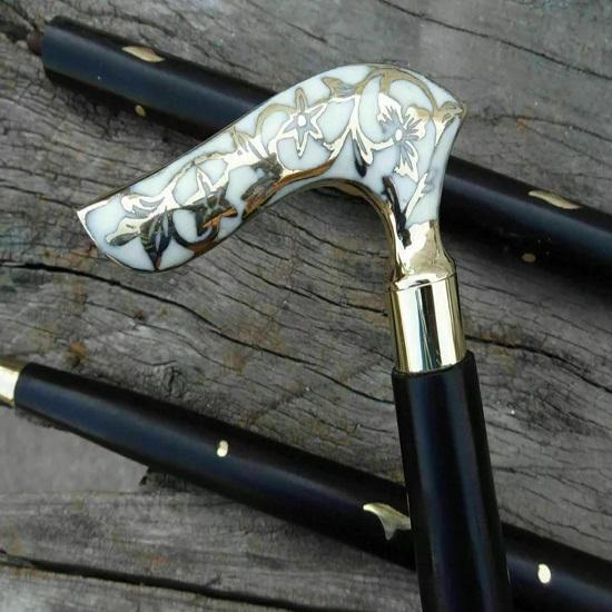 Brass Handle Victorian Style Wooden Walking Stick  Designer Cane