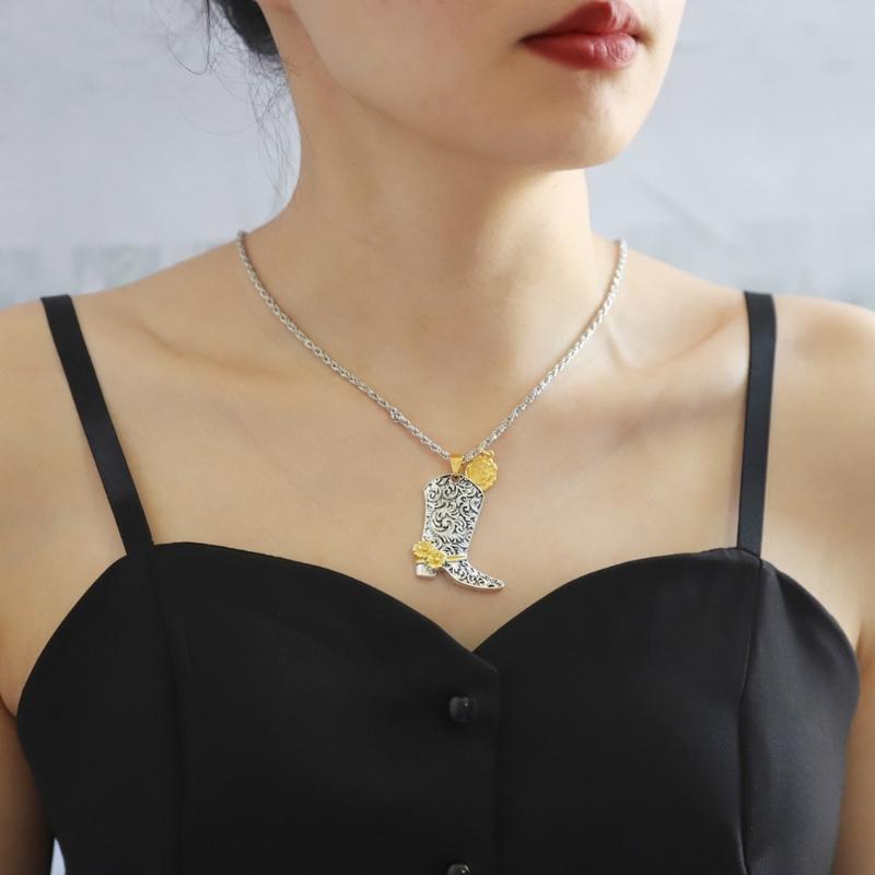Western Cowgirl Riding Fashion Jewelry Versatile Cowboy Boot Earrings/Necklace Accessory for Casual or Dress Looks