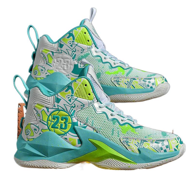 Super handsome high-top teenagers actual combat trend sports shoes men's mesh breathable basketball shoes students shock-absorbing and wear-resistant