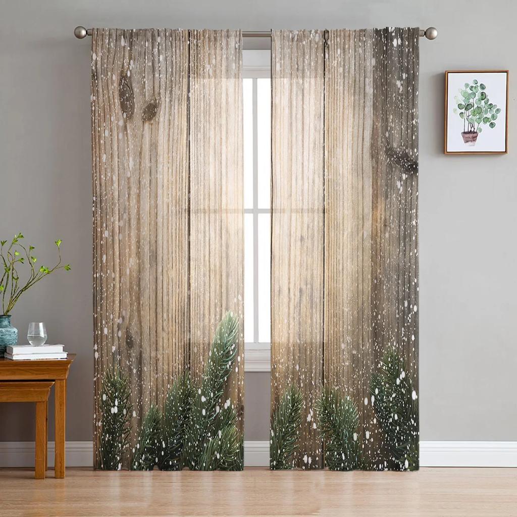 Vánoce Dřevo Cedr Rostlina Tyl Závěsy do obývacího pokoje Ložnice Kuchyňské dekorace Šifon Průsvitný voál Závěsy na okna Závěsy