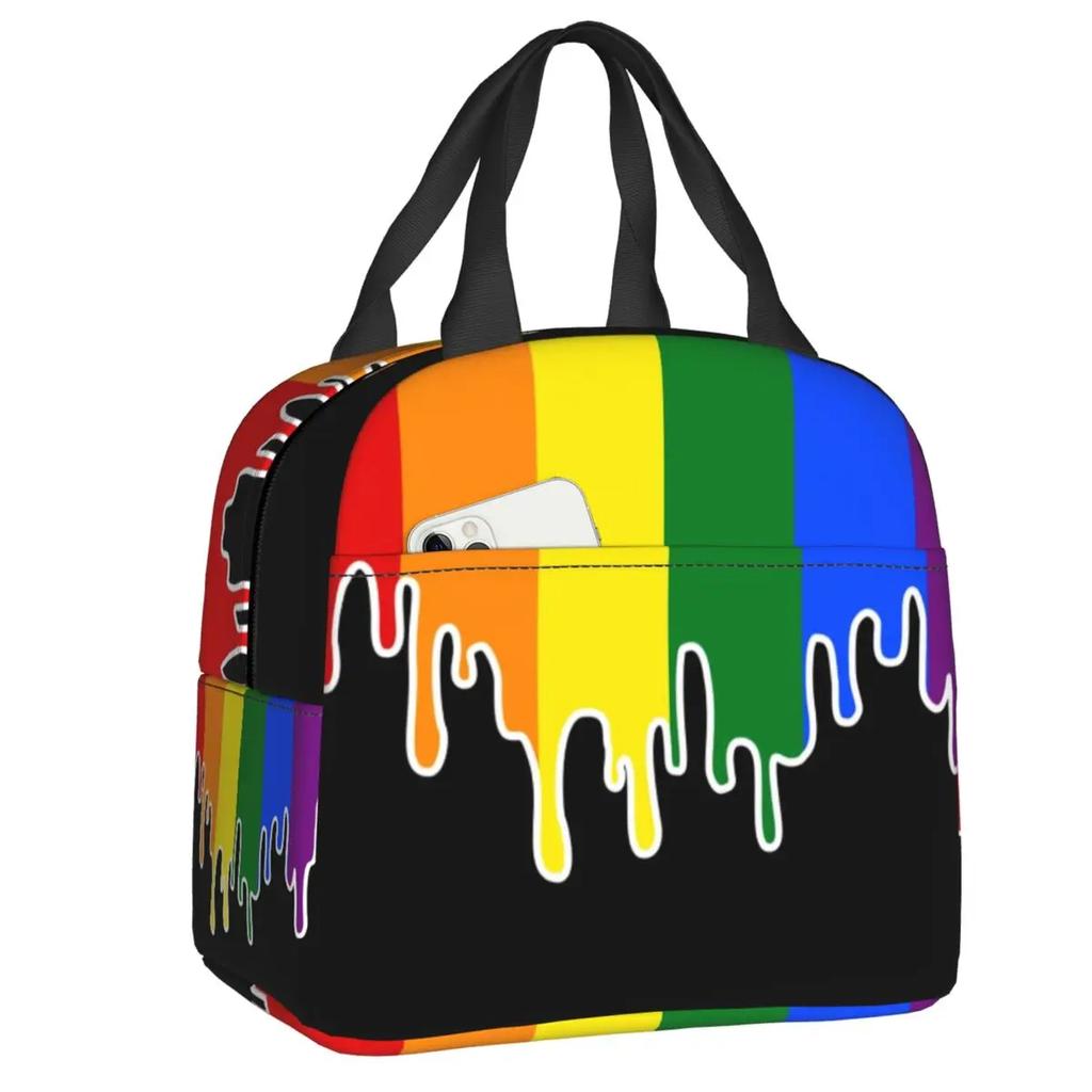 Gay Pride Flag Drip Design Insulated Lunch Bag Women Resuable LGBT Rainbow Lesbian Thermal Cooler Lunch Box Office Picnic Travel