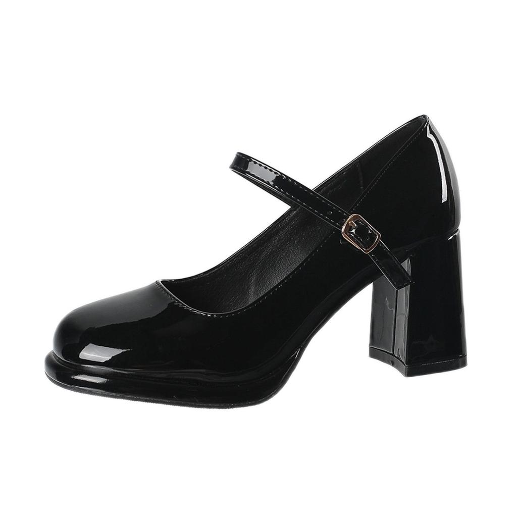 Plateau-High-Heels aus Rindsleder im Mary-Jane-Stil für Damen – wasserdicht, Retro, mit Schnallenriemen und dickem Absatz